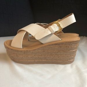 White and beige platform heels